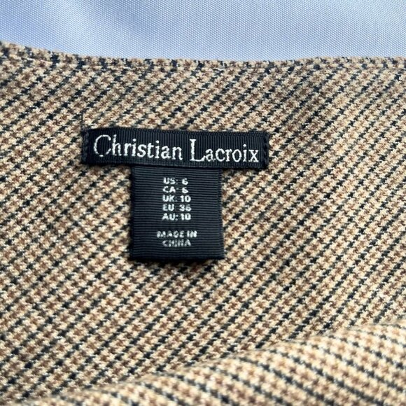 NWT CHRISTIAN LACROIX BROWN CHECK PLEATED SKATER MINI SKIRT- M - Picture 5 of 8